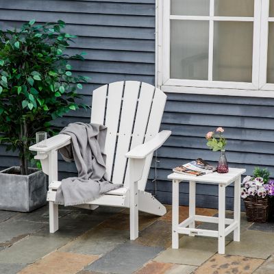 Outsunny Outdoor HDPE Adirondack Deck Chair Plastic Lounger Cup Holder High Back and Wide Seat White Image 2
