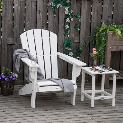 Outsunny Outdoor HDPE Adirondack Deck Chair Plastic Lounger Cup Holder High Back and Wide Seat White Image 3