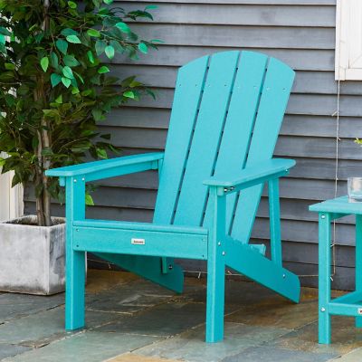 Outsunny Outdoor HDPE Adirondack Deck ChairPlastic Lounger High Back and Wide Seat Turquoise Image 2