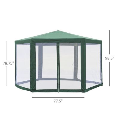 Outsunny Outdoor Hexagon Sun Shade Canopy Tent Protective Mesh Screen Walls and Proper Sun Protection Green Image 3