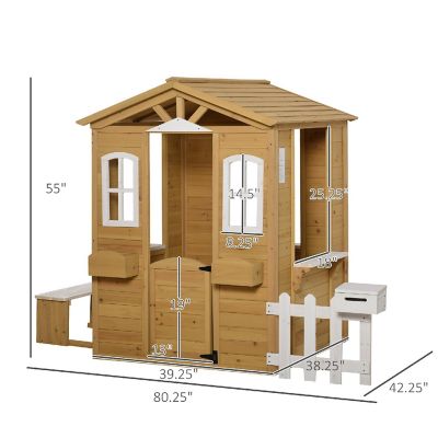 Outsunny Outdoor Playhouse for kids Wooden Cottage with Working Doors Windows and Mailbox Pretend Play House for Age 3 6 Years Image 2
