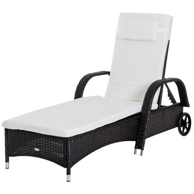 Outsunny Rattan Chaise Lounge Chair with Adjustable Backrest Dark Coffee 