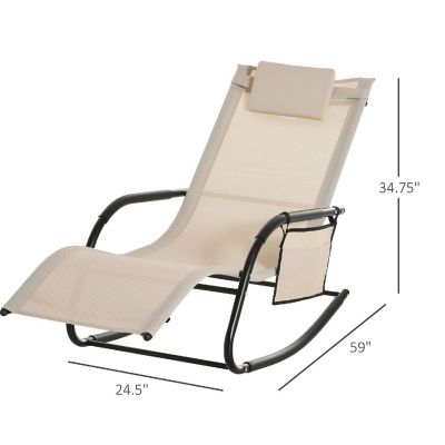 Outsunny Outdoor Rocking Recliner Sling Sun Lounger Removable Headrest and Side Pocket for Garden Patio and Deck Cream White Image 2