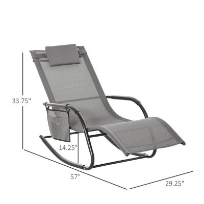 Outsunny Outdoor Rocking Recliner Sling Sun Lounger Removable Headrest and Side Pocket for Garden Patio and Deck Grey Image 2