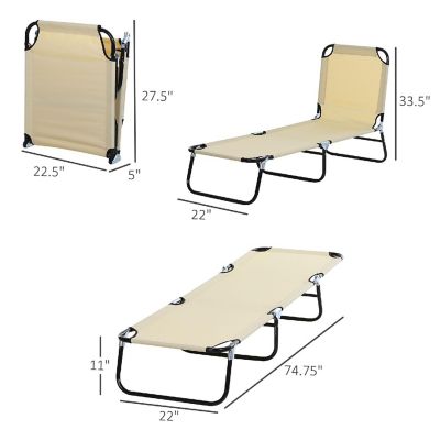 Outsunny Outdoor Sun Lounger Folding Chaise Lounge Chair w/ 4 Position Adjustable Backrest for Beach Poolside and Patio Beige Image 2