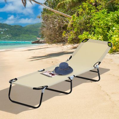 Outsunny Outdoor Sun Lounger Folding Chaise Lounge Chair w/ 4 Position Adjustable Backrest for Beach Poolside and Patio Beige Image 3