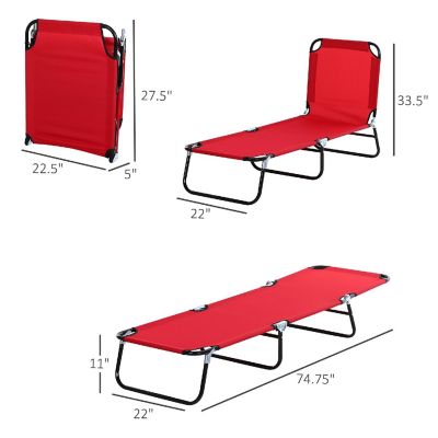 Outsunny Outdoor Sun Lounger Folding Chaise Lounge Chair w/ 4 Position Adjustable Backrest for Beach Poolside and Patio Red Image 2