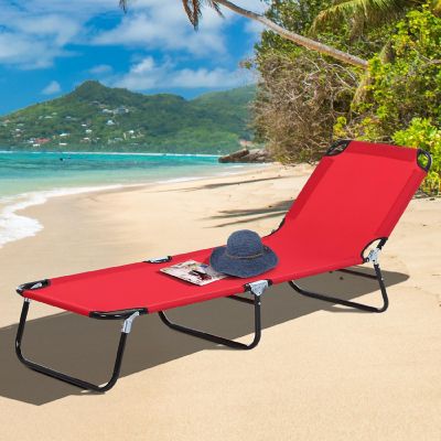 Outsunny Outdoor Sun Lounger Folding Chaise Lounge Chair w/ 4 Position Adjustable Backrest for Beach Poolside and Patio Red Image 3
