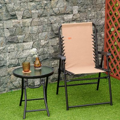 Outsunny Patio Folding Chair Outdoor Portable Chair for Camping Pool Beach Deck Lawn Chair Armrest Beige Image 2