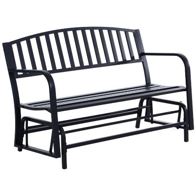 Outsunny Patio Glider Bench Outdoor Swing Rocking Chair Loveseat Power Coated Sturdy Steel Frame Black Image 1