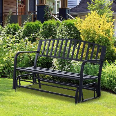 Outsunny Patio Glider Bench Outdoor Swing Rocking Chair Loveseat Power Coated Sturdy Steel Frame Black Image 1