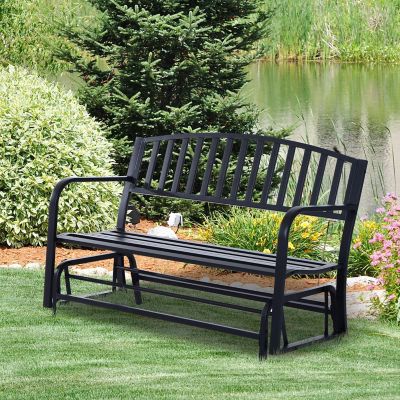 Outsunny Patio Glider Bench Outdoor Swing Rocking Chair Loveseat Power Coated Sturdy Steel Frame Black Image 2