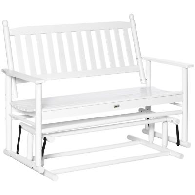 Outsunny Patio Glider Bench Outdoor Swing Rocking Chair Loveseat Sturdy Wooden Frame White Image 1