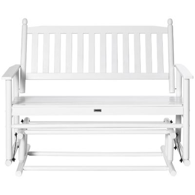Outsunny Patio Glider Bench Outdoor Swing Rocking Chair Loveseat Sturdy Wooden Frame White Image 1