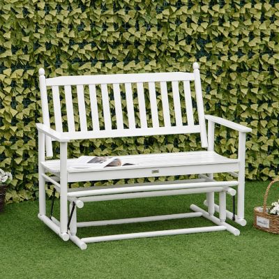 Outsunny Patio Glider Bench Outdoor Swing Rocking Chair Loveseat Sturdy Wooden Frame White Image 2