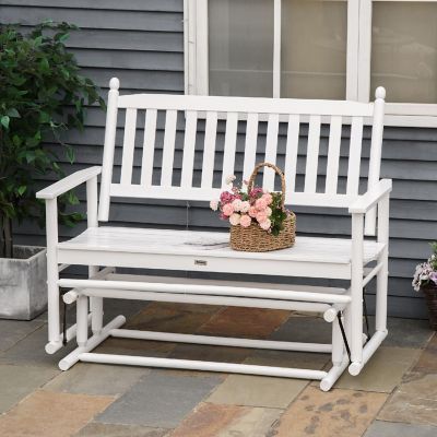 Outsunny Patio Glider Bench Outdoor Swing Rocking Chair Loveseat Sturdy Wooden Frame White Image 3