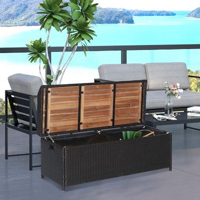 Outsunny Patio Wicker Storage Bench Box Outdoor Garden PE Rattan Pool