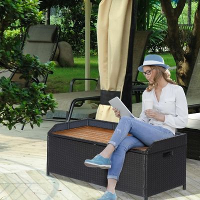 Outsunny Patio Wicker Storage Bench Box Outdoor Garden PE Rattan Pool