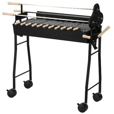 Outsunny Portable Rotisserie Charcoal BBQ Grill Large/Small Skewers Strong Steel and 4 Wheels for Portability Image 1