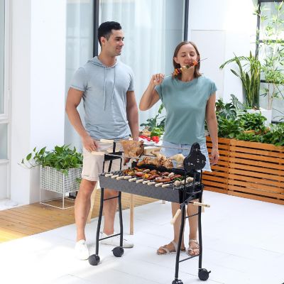 Outsunny Portable Rotisserie Charcoal BBQ Grill Large/Small Skewers Strong Steel and 4 Wheels for Portability Image 2
