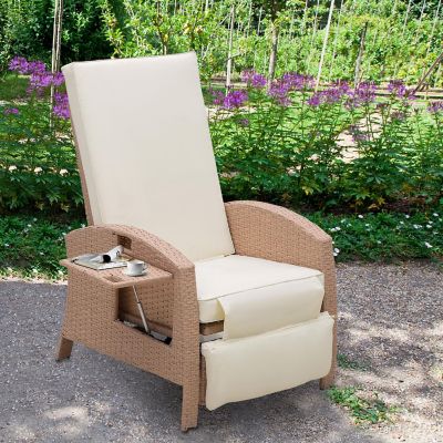 Outsunny Rattan Wicker Recliner Adjustable Back Side Table Lounge Chair Image 2