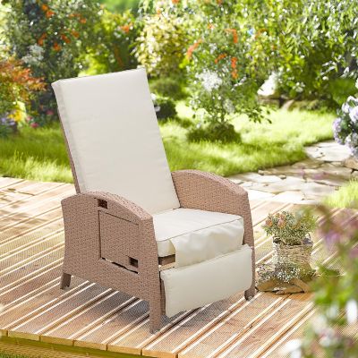 Outsunny Rattan Wicker Recliner Adjustable Back Side Table Lounge Chair Image 3