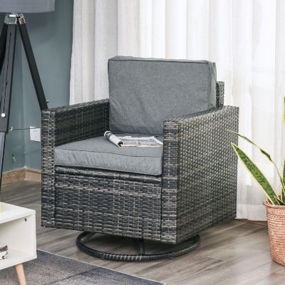 Outsunny Rattan Wicker Swivel Rocking Chair Armchair Soft Thick Cushions Outdoor Swivel Club Chair Image 3