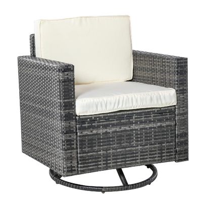 Outsunny Rattan Wicker Swivel Rocking Chair Armchair Soft Thick Cushions Outdoor Swivel Club Chair Image 1