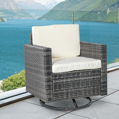 Outsunny Rattan Wicker Swivel Rocking Chair Armchair Soft Thick Cushions Outdoor Swivel Club Chair Image 2