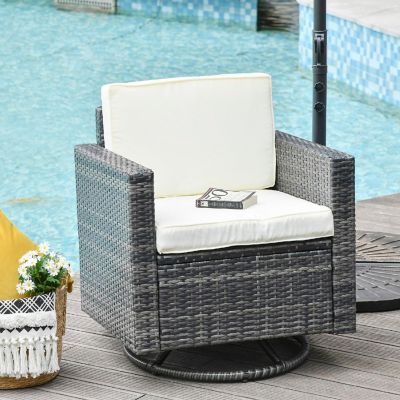 Outsunny Rattan Wicker Swivel Rocking Chair Armchair Soft Thick Cushions Outdoor Swivel Club Chair Image 3