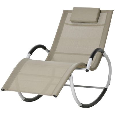 Outsunny Rocking Chair Patio Chaise Garden Sun Lounger Outdoor Reclining Rocker Lounge Chair Pillow for Lawn Patio or Pool Beige Image 1
