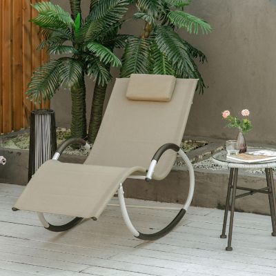 Outsunny Rocking Chair Patio Chaise Garden Sun Lounger Outdoor Reclining Rocker Lounge Chair Pillow for Lawn Patio or Pool Beige Image 3