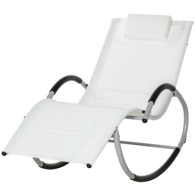Outsunny Rocking Chair Patio Chaise Garden Sun Lounger Outdoor Reclining Rocker Lounge Chair Pillow for Lawn Patio or Pool White Image 1