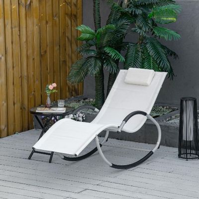 Outsunny Rocking Chair Patio Chaise Garden Sun Lounger Outdoor Reclining Rocker Lounge Chair Pillow for Lawn Patio or Pool White Image 3