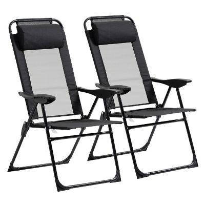 Outsunny Set of 2 Portable Folding Recliner Outdoor Patio Chaise Lounge Chair Adjustable Backrest Black Image 1