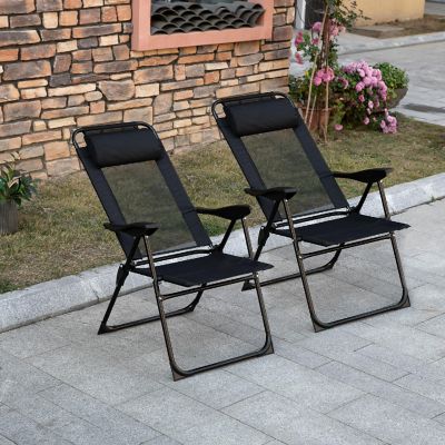Outsunny Set of 2 Portable Folding Recliner Outdoor Patio Chaise Lounge Chair Adjustable Backrest Black Image 2