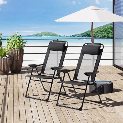 Outsunny Set of 2 Portable Folding Recliner Outdoor Patio Chaise Lounge Chair Adjustable Backrest Black Image 3
