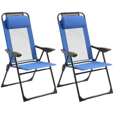 Outsunny Set of 2 Portable Folding Recliner Outdoor Patio Chaise Lounge Chair Adjustable Backrest Blue Image 1