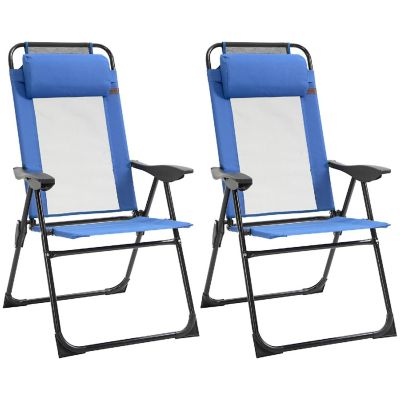 Outsunny Set of 2 Portable Folding Recliner Outdoor Patio Chaise Lounge Chair Adjustable Backrest Blue Image 1
