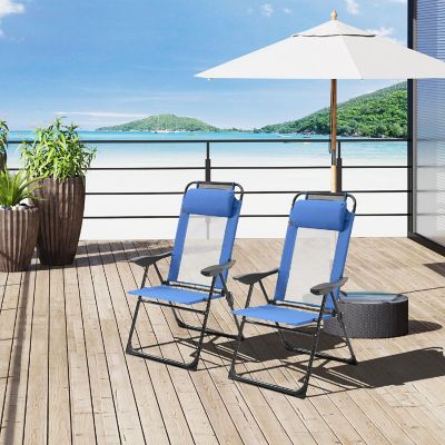Outsunny Set of 2 Portable Folding Recliner Outdoor Patio Chaise Lounge Chair Adjustable Backrest Blue Image 3
