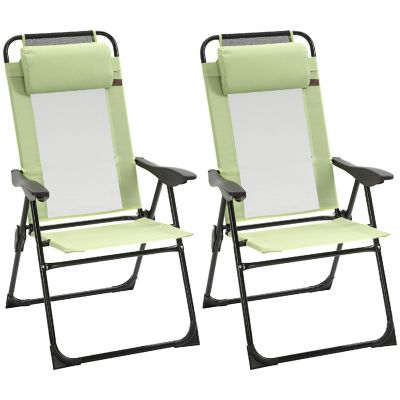 Outsunny Set of 2 Portable Folding Recliner Outdoor Patio Chaise Lounge Chair Adjustable Backrest Green Image 1