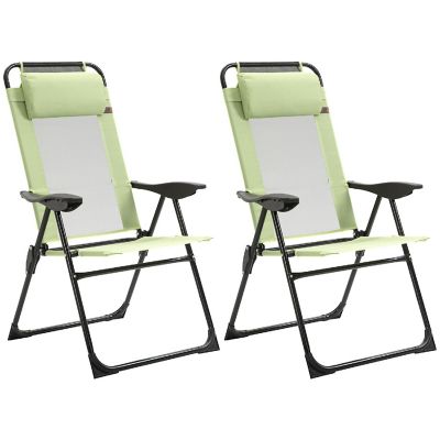 Outsunny Set of 2 Portable Folding Recliner Outdoor Patio Chaise Lounge Chair Adjustable Backrest Green Image 1