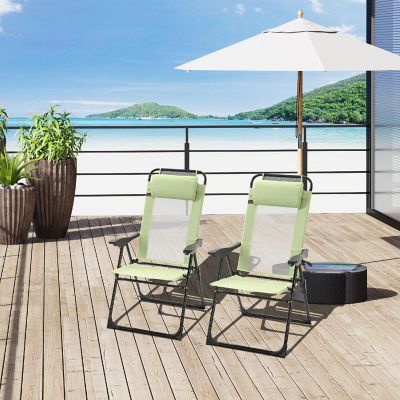 Outsunny Set of 2 Portable Folding Recliner Outdoor Patio Chaise Lounge Chair Adjustable Backrest Green Image 3