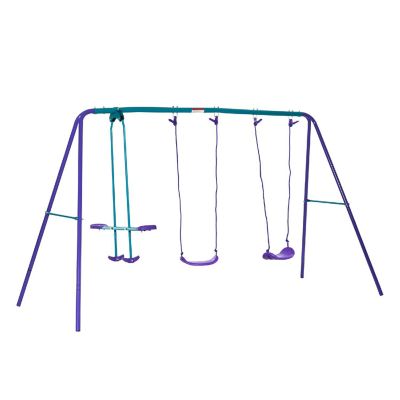 Outsunny Swing Set w/Glider and Two Swings Purple Image 1