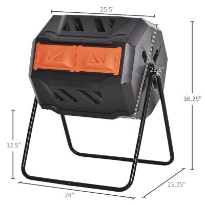 Outsunny Tumbling Compost Bin Outdoor 360 degree Dual Chamber Rotating Composter 43 Gallon Orange Image 3