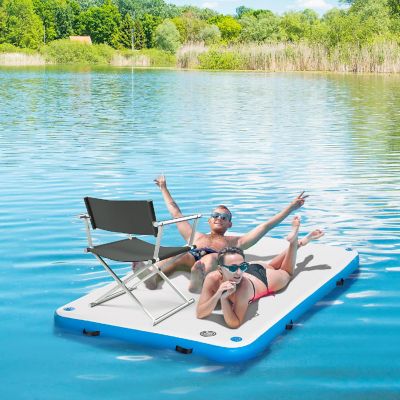 Outsunny Water Inflatable Floating Dock Inflatable Platform Island Large Floating Mat Raft with Air Pump and Backpack for Pool Beach Ocean White Image 2