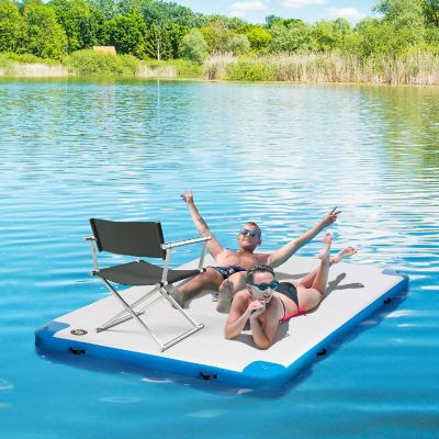 Outsunny Water Inflatable Floating Dock Inflatable Platform Island Large Floating Mat Raft with Air Pump and Backpack for Pool Beach White Image 2