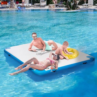 Outsunny Water Inflatable Floating Dock Inflatable Platform Island Large Floating Mat Raft with Air Pump and Backpack for Pool Beach White Image 3