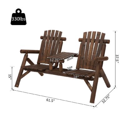 Outsunny Wood Adirondack Patio Chair Bench Center Coffee Table Perfect for Lounging and Relaxing Outdoors Carbonized Image 2