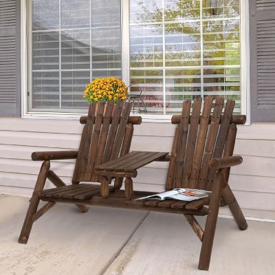 Outsunny Wood Adirondack Patio Chair Bench Center Coffee Table Perfect for Lounging and Relaxing Outdoors Carbonized Image 3